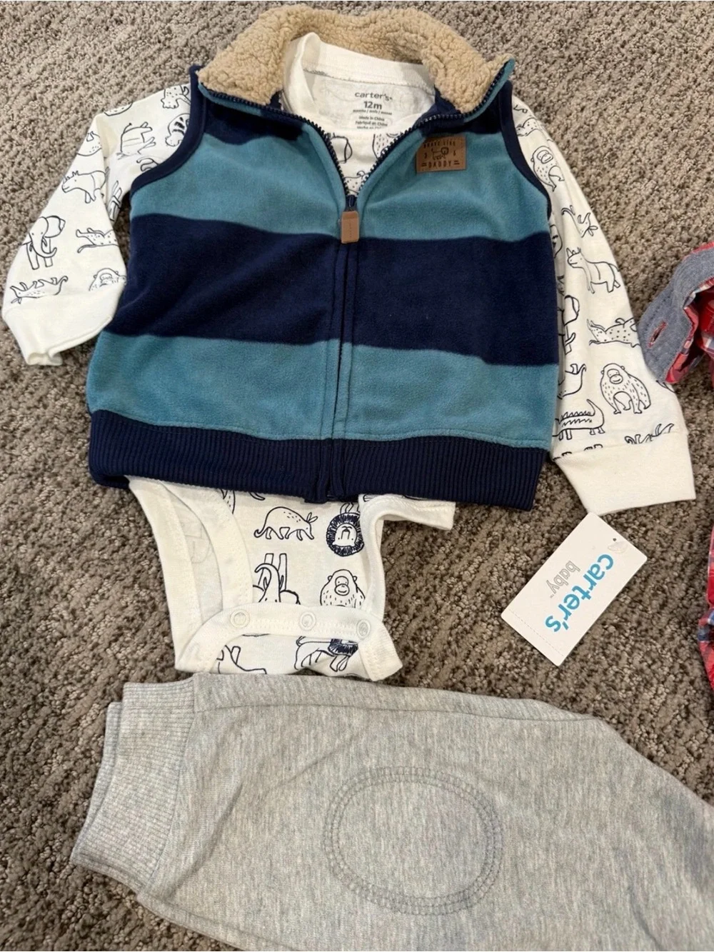 Carter's Shirt vest & pant set plus Oshkosh 12 month plaid top NWT 12 month
